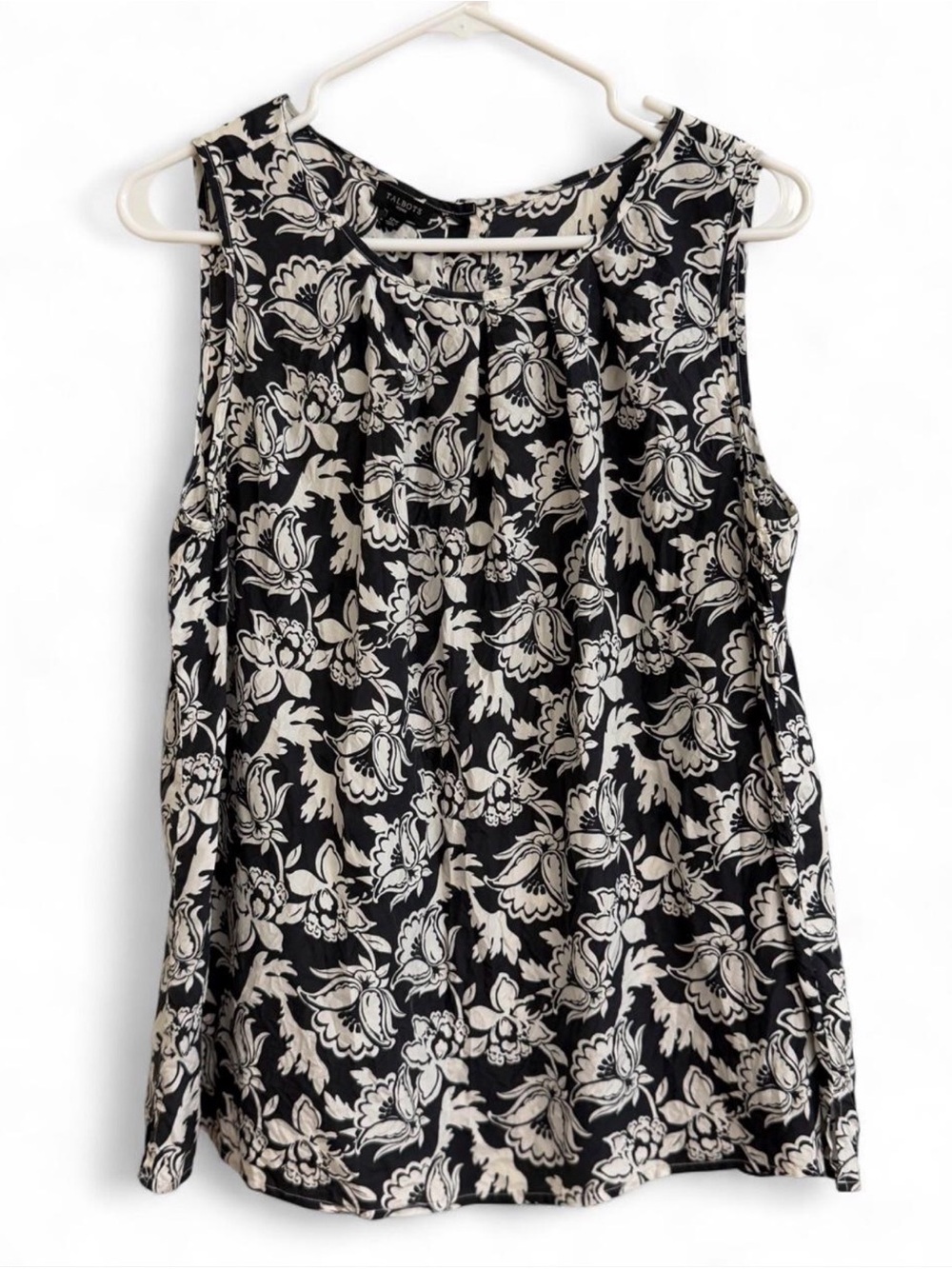 Talbots Black and Cream Floral Sleeveless Blouse